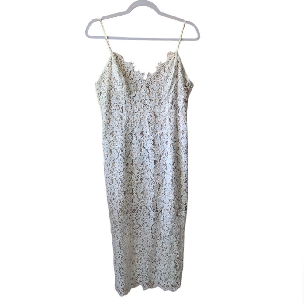 Bardot White Lace Overlay Nude Cami Strap Vneck Midi Dress Womens 10